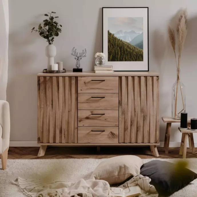 Madia 2 ante e 4 cassetti, finitura Quercia del Nord