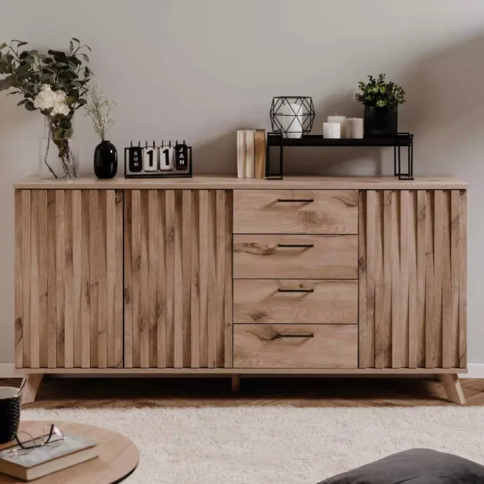 Madia 3 ante e 4 cassetti, finitura Quercia del Nord