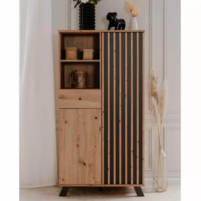 Madia alta stile nordico, colore Rovere Oak e Antracite