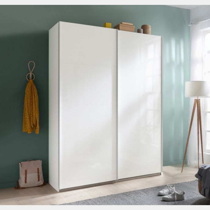 Armadio L.150 con 2 ante scorrevoli, finitura Bianco laccato Zenzero Shop