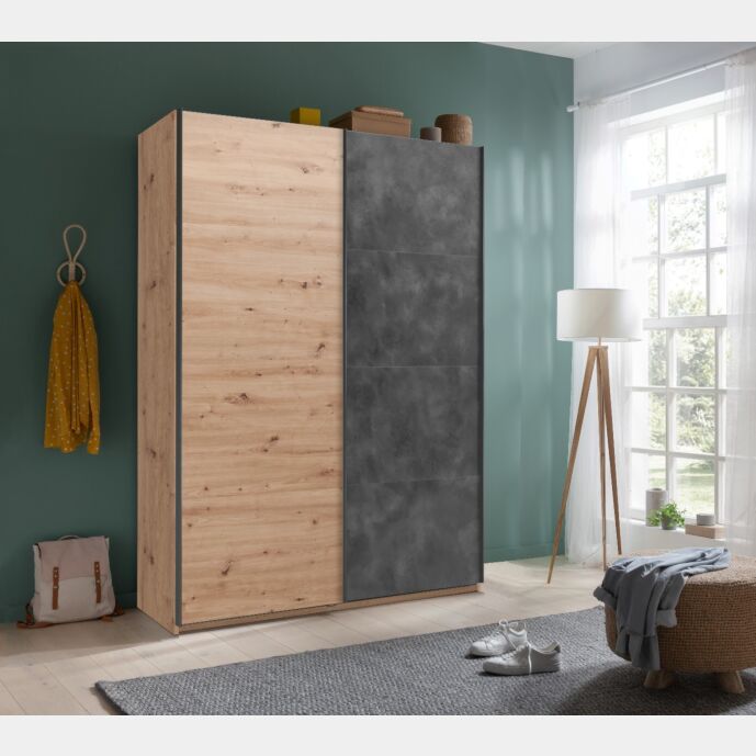 Armadio L.150 con 2 ante scorrevoli in finitura Rovere e Grigio smoke Zenzero Shop