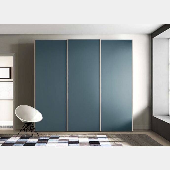 Armadio scorrevole moderno a 3 ante, finitura Petrolio Zenzero Shop