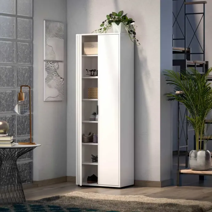 Armadietto multiuso con 6 ripiani, Bianco lucido