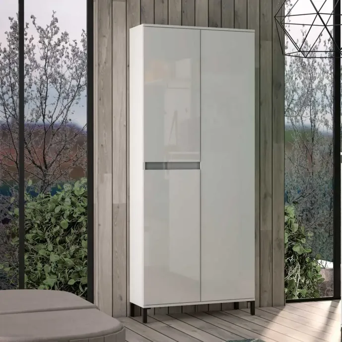 Scarpiera con 3 ante e 10 ripiani Bianco lucido, Made in Italy