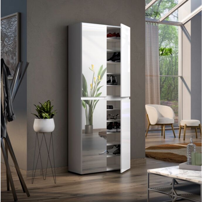 Armadio multiuso 4 ante con 2 ante a specchio, Made in Italy