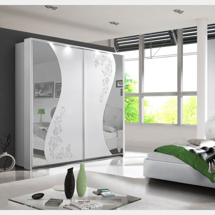 Armadio 2 ante scorrevoli con specchi e serigrafie in finitura Bianco  Zenzero Shop