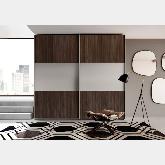 Armadio 2 ante scorrevoli, Noce Moro e Grigio Seta Zenzero Shop