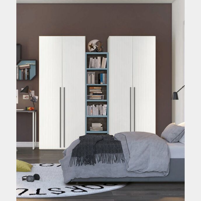 Armadi 2 ante battenti con libreria 5 ripiani, finitura Rovere Bianco e Cadaques