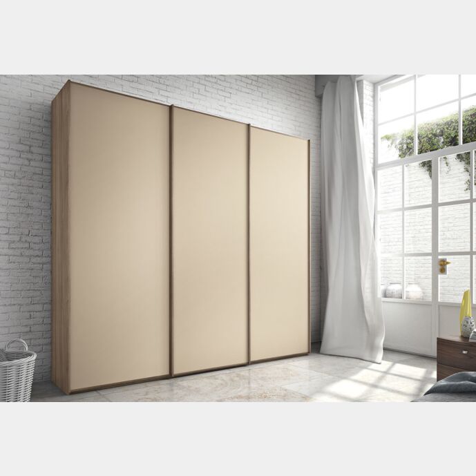 Armadio 3 ante scorrevoli laccato Terra opaco e Olmo