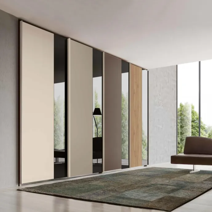 Armadio 4 ante scorrevoli, con specchio, L.368 H.256 Zenzero Shop