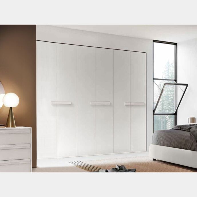 Armadio battente Bianco nobilitato con maniglie Bianco altea, 6 ante