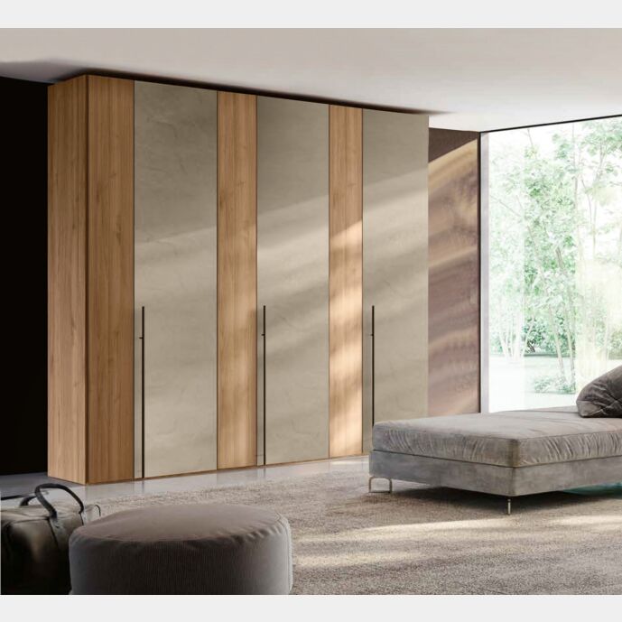 Armadio battente 6 ante in finitura Noce biondo e Argilla