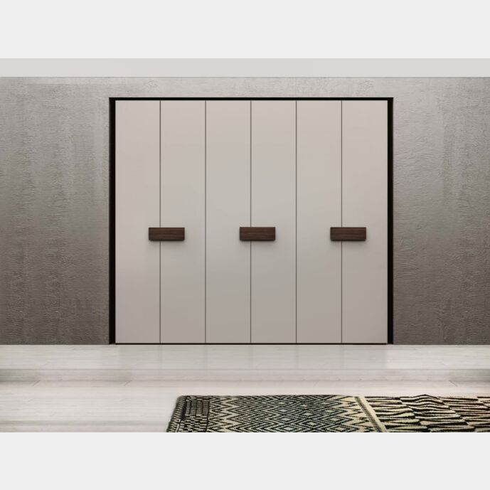 Armadio moderno battente 6 ante, finitura Grigio seta e Noce moro