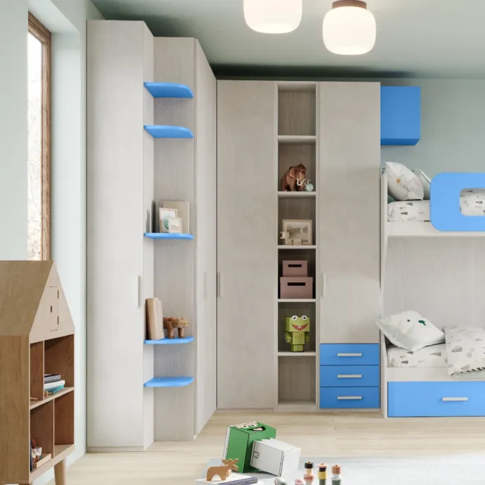 Armadio ad angolo con libreria, 175x237, Nuvola frassino, Calce e Avio Zenzero Shop