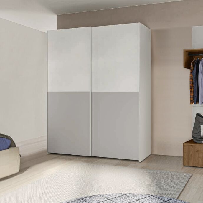 Armadio scorrevole bicolor, Cemento artico e Grigio dorian, 2 ante