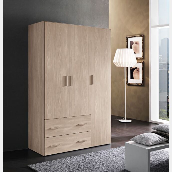Armadio multiuso H.185 con 3 ante e 2 cassetti in finitura Olmo frida