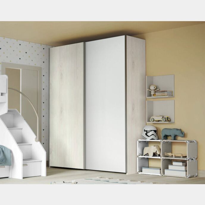 Armadio moderno a 2 ante in finitura Rovere Gesso e Bianco Opaco