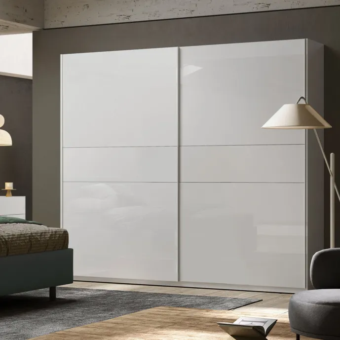 Elegante armadio, 275x240h cm, in finitura Bianco lucido di tendenza Zenzero Shop