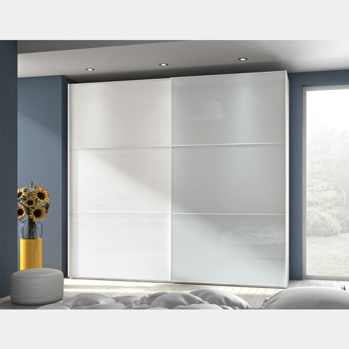 Armadio 2 ante scorrevoli vetro Grigio e Frassinato bianco Zenzero Shop