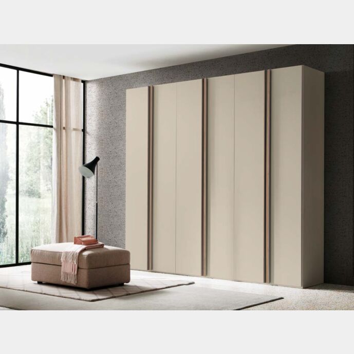 Armadio battente 6 ante, in finitura Cachemire e Noce naturale