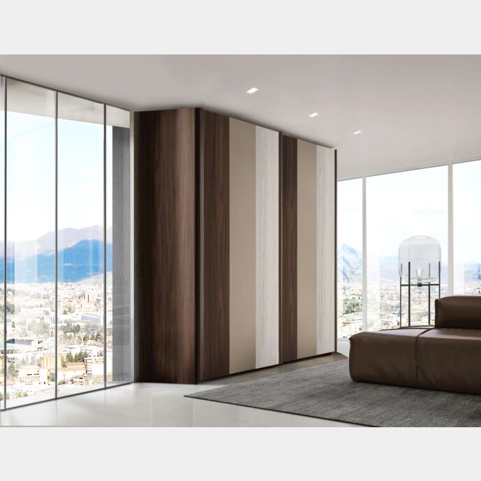 Armadio 2 ante scorrevoli, finitura Noce moro, Visone e Bianco altea