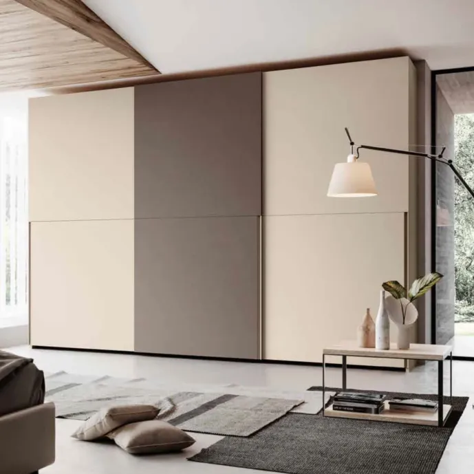 Armadio scorrevole bicolore, Orzo e Spatolato Bronzo