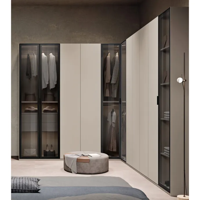 Armadio ad angolo con 10 ante battenti, Corda e dettagli Metal grey Zenzero Shop