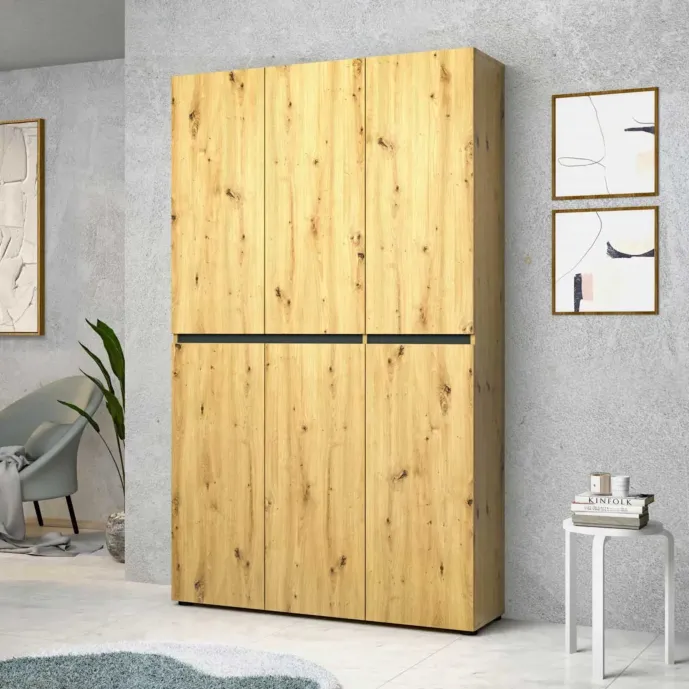 Scarpiera alta a 6 ante con 20 ripiani, finitura Rovere Artisan