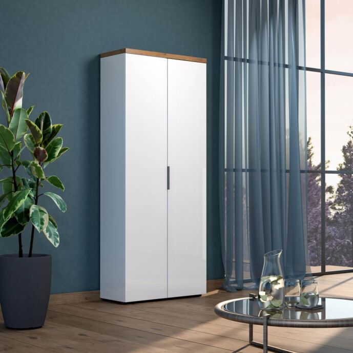 Armadio multiuso finitura Bianca lucida e Rovere chiaro