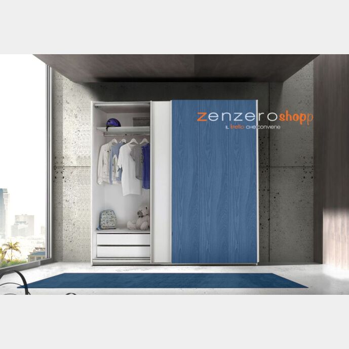 Armadio Like 2 ante scorrevoli bianco opaco e Blu