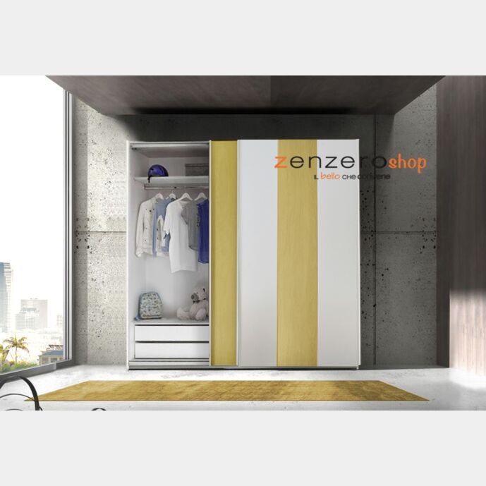 Armadio Vertigo 2 ante scorrevoli bianco opaco e giallo