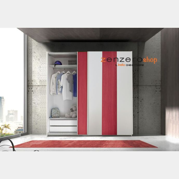 Armadio Vertigo 2 ante scorrevoli bianco opaco e rosso