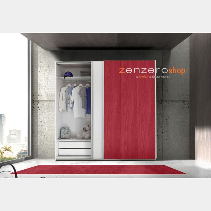 Armadio Vertigo 2 ante scorrevoli con anta tutta rossa e bianca opaca