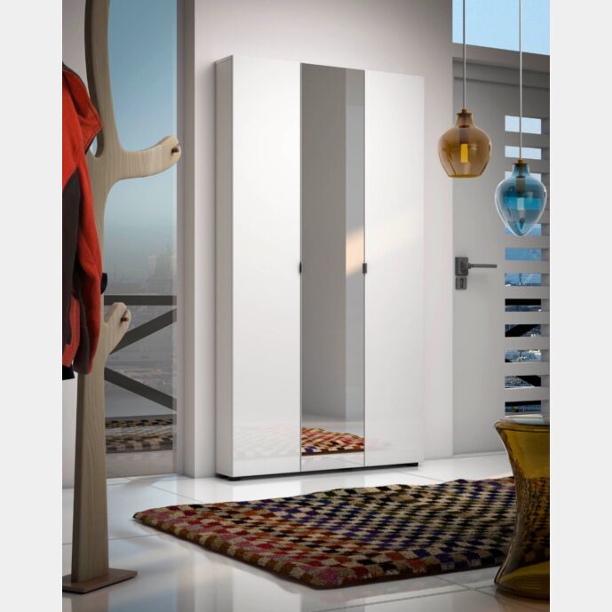 Armadio multiuso 3 ante scontato, Bianco lucido con Specchio