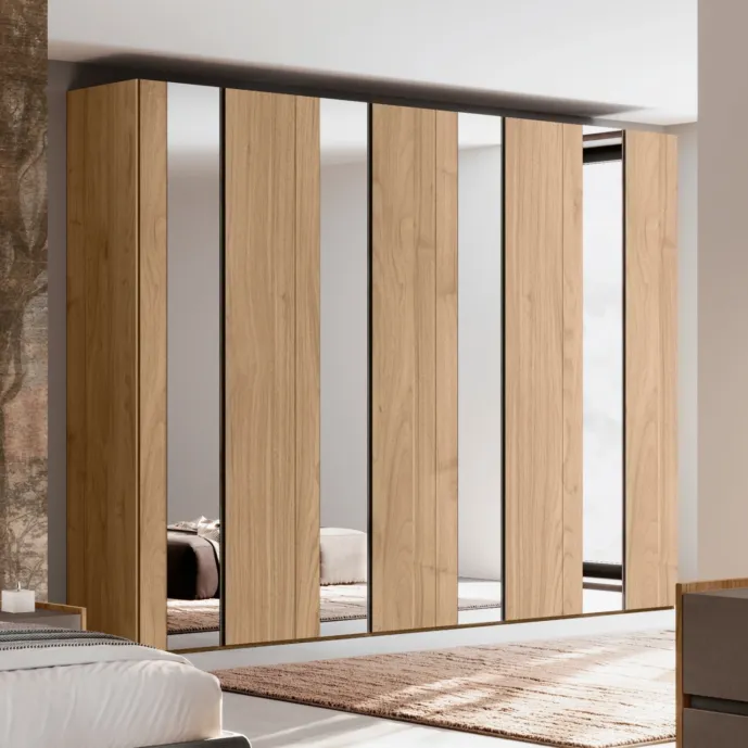 Armadio 8 ante battenti, Noce biondo con specchio, L.365