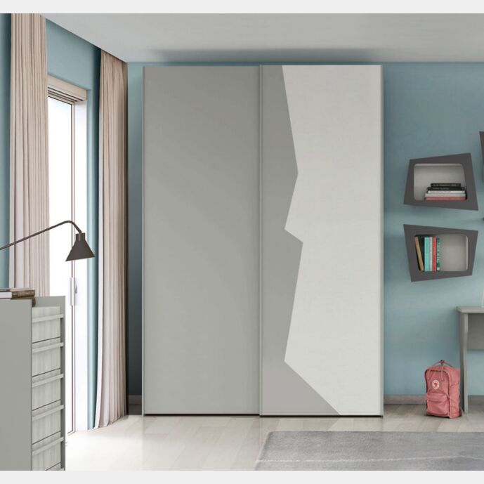 Armadio con 2 ante scorrevoli bicolore in finitura Grigio dorian e Rovere bianco