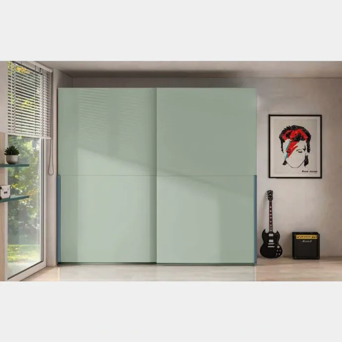 Armadio a 2 ante scorrevoli, finitura Agave e petrolio Zenzero Shop