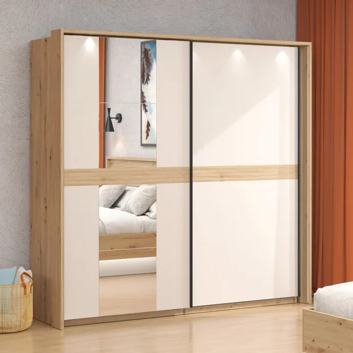 Armadio scorrevole Cashmere e Rovere effetto cannettato Zenzero Shop