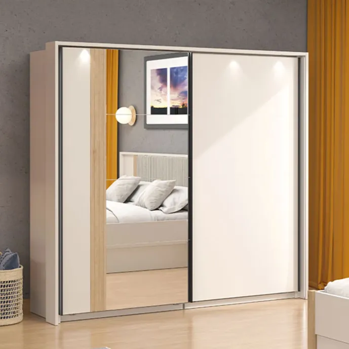 Armadio economico con 2 ante scorrevoli in finitura Cashmere e Rovere Zenzero Shop