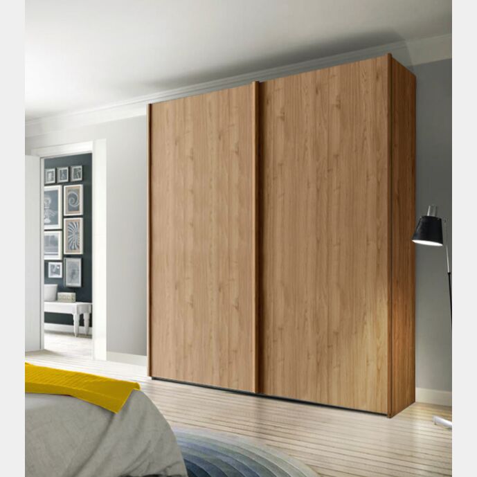 Armadio moderno per camere matrimoniali, 2 ante scorrevoli, finitura Noce Biondo