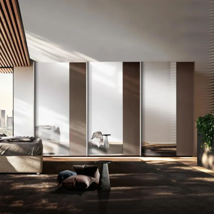 Armadio 3 ante scorrevoli con specchio, L.412 H.256, Bronzo e Bianco altea Zenzero Shop