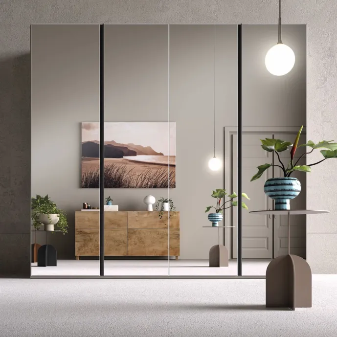 Armadio 4 ante specchio, struttura finitura Fango Zenzero Shop