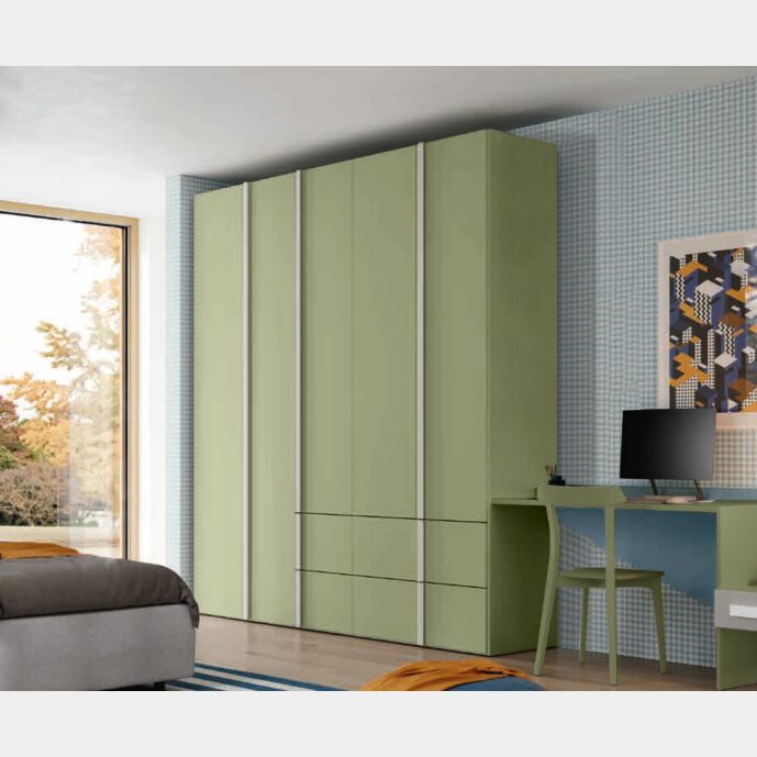 Armadio battente Verde Oliva e Grigio dorian, 5 ante 4 cassetti