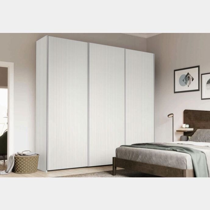 Armadio scorrevole a 3 ante H.257 L.267.5, color Rovere Bianco