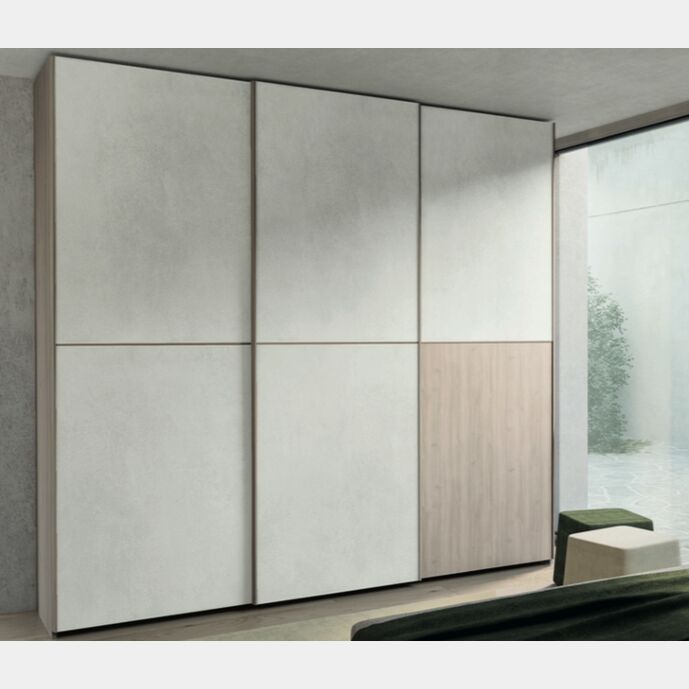 Armadio con 3 ante scorrevoli in finitura Noce brina e Cemento artico