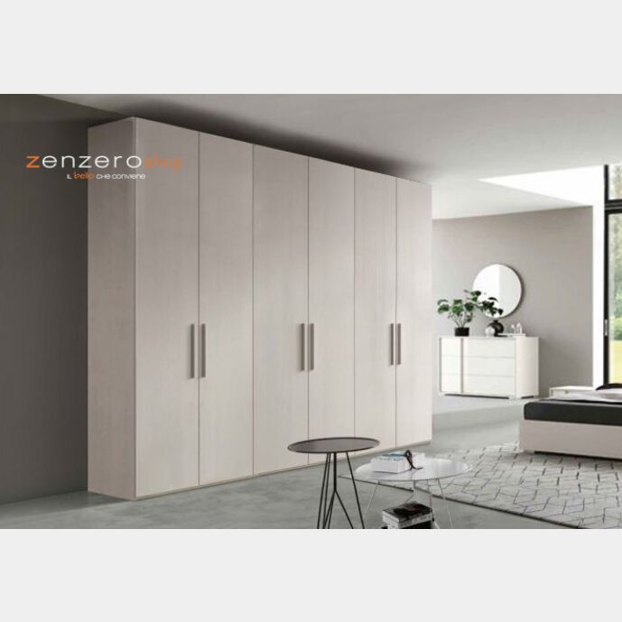 Armadio moderno 6 ante battenti, finitura larice bianco