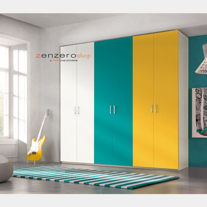 Armadio H.195 con 6 ante battenti in LACCATO con struttura in Olmo bianco