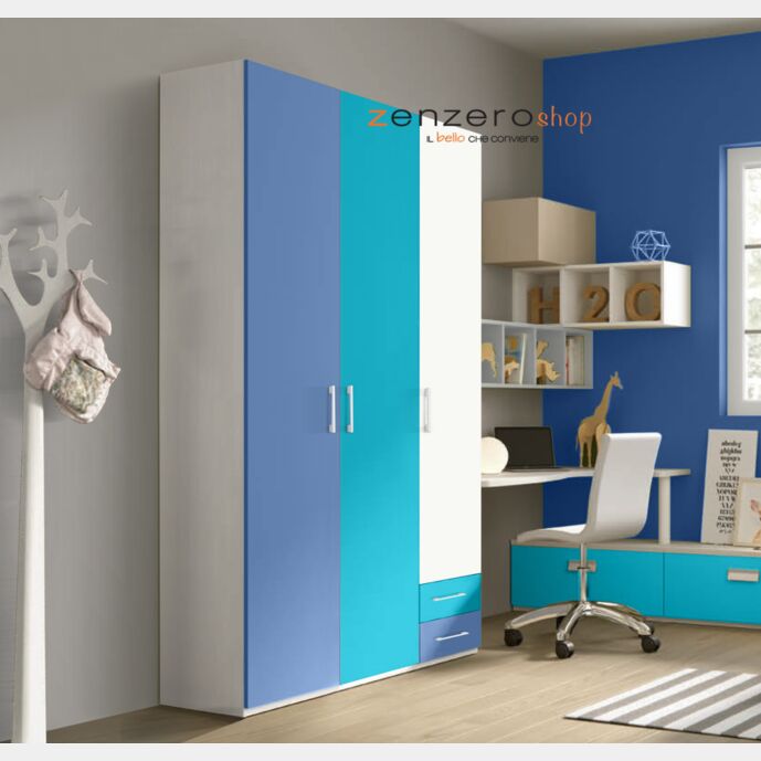 Armadio H.195 con 3 ante battenti e 2 cassetti in finitura LACCATO