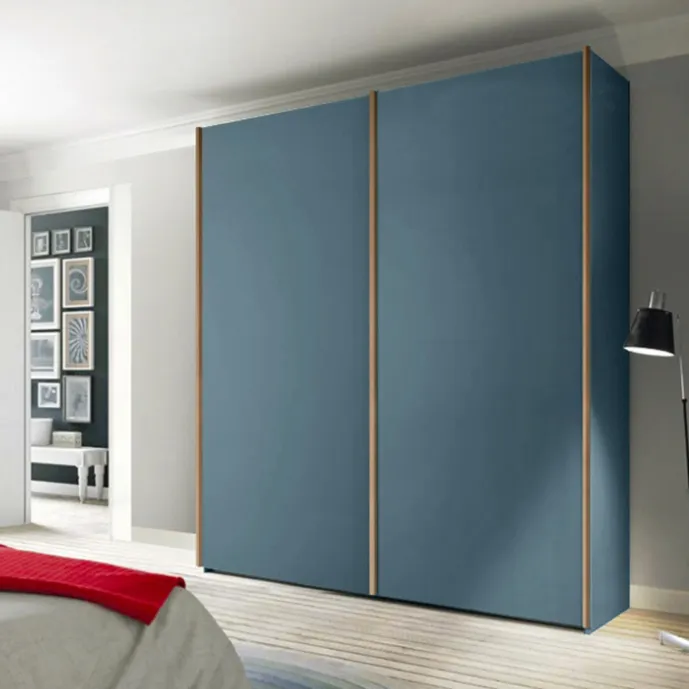 Armadio Petrolio con maniglioni Noce biondo, 2 ante scorrevoli Zenzero Shop