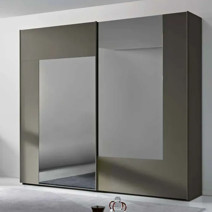 Armadio scorrevole a 2 ante, Grigio Londra con specchi Fumè Zenzero Shop